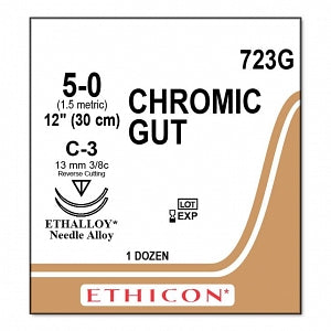 Ethicon Surgical Chromic Gut Sutures - SUTURE, 5/0 12 CHROMIC GUT, BL C-3, VA - 723G