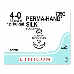 Ethicon Perma-Hand Black Silk Sutures - SUTURE, PERMA-HAND, BLACK, 4/0, 12, C-3, VA - 735G