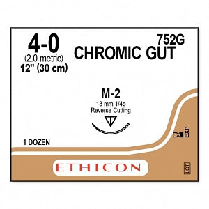 Ethicon Surgical Chromic Gut Sutures - SUTURE, 4/0 12 CHROMIC GUT, M-2, VA - 752G