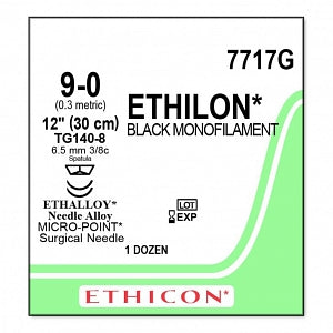 Ethicon Ethilon Nylon Sutures - SUTURE, ETHILON, MONO, 9/0, 12, TG140-8, VA - 7717G