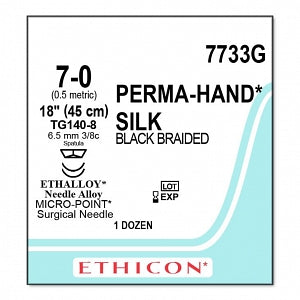 Ethicon Perma-Hand Black Silk Sutures - SUTURE, PERMA-HAND, BLK, 7/0, 18, TG140-8, VA - 7733G