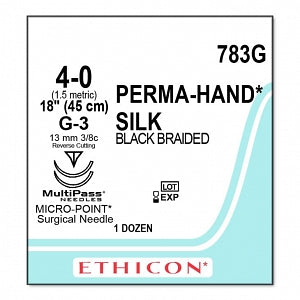 Ethicon Perma-Hand Black Silk Sutures - SUTURE, PERMA-HAND, BLACK, 4/0, 18, P-3, VA - 783G