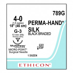 Ethicon Perma-Hand Black Silk Sutures - SUTURE, PERMA-HAND, BLACK, 4/0, 18, P-3, VA - 789G