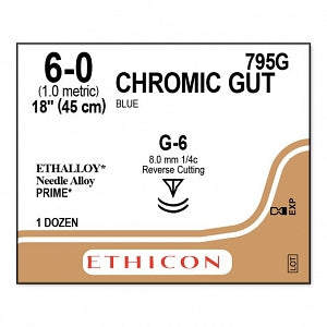 Ethicon Surgical Chromic Gut Sutures - SUTURE, 6/0 18 CHROMIC GUT, BL G-6, VA - 795G