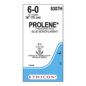 Ethicon Prolene Blue Needled Sutures - SUTURE, PROLENE, MONO, BLUE, 6/0, 30, C-1, VA - 8307H