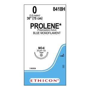 Ethicon Prolene Blue Needled Sutures - SUTURE, PROLENE, MONO, BLUE, 0, 30, MO-6, VA - 8418H