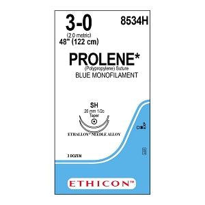 Ethicon Prolene Blue Needled Sutures - SUTURE, PROLENE, MONO, BLUE, 3/0, 48, SH, VA - 8534H