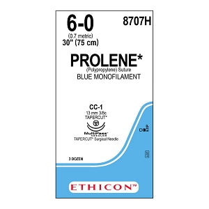 Ethicon Prolene Blue Needled Sutures - SUTURE, PROLENE, MONO, BLUE, 6/0, 30, CC-1, VA - 8707H