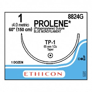 Ethicon Prolene Blue Needled Sutures - SUTURE, PROLENE, MONO, BLUE, 1, 60, TP-1, VA - 8824G