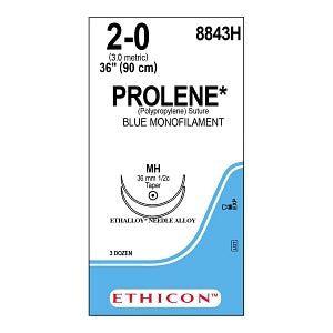 Ethicon Prolene Blue Needled Sutures - SUTURE, PROLENE, MONO, BLUE, 2/0, 36, MH, VA - 8843H