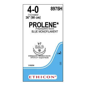 Ethicon Prolene Blue Needled Sutures - SUTURE, PROLENE, MONO, BLUE, 4/0, 36, V-7, VA - 8975H