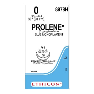 Ethicon Prolene Blue Needled Sutures - SUTURE, PROLENE, MONO, BLUE, 0, 36, V-7, VA - 8978H