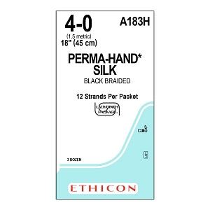 Ethicon Perma-Hand Black Silk Sutures - SUTURE, PERMA-HAND, 4/0, 12-18, BLK, BRAID, VA - A183H