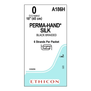 Ethicon Perma-Hand Black Silk Sutures - SUTURE, PERMA-HAND, 0, 6-18, BLK, BRAIDED, VA - A186H