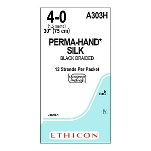 Ethicon Perma-Hand Black Silk Sutures - SUTURE, PERMA-HAND, 4/0, 12-30, BLK, BRAID, VA - A303H