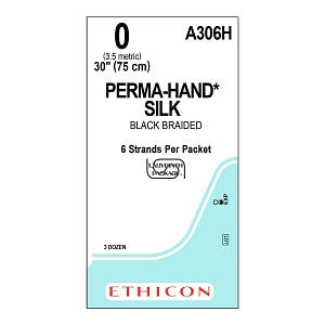 Ethicon Perma-Hand Black Silk Sutures - SUTURE, PERMA-HAND, 0, 6-30, BKL, BRAIDED, VA - A306H