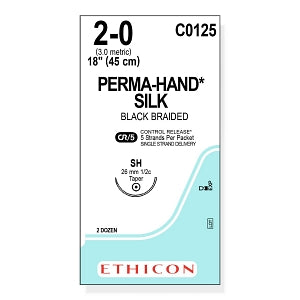 Ethicon Perma-Hand Black Silk Sutures - SUTURE, PERMA-HAND, BLACK, 2/0, 5-18, SH, VA - C0125