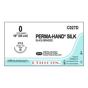 Ethicon Perma-Hand Black Silk Sutures - SUTURE, PERMA-HAND, BLACK, 0, 8-18, CT-2, VA - C027D