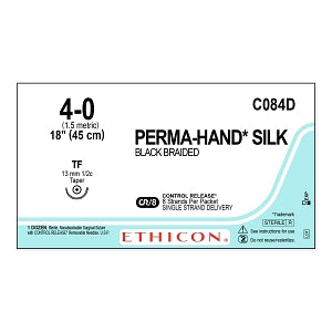 Ethicon Perma-Hand Black Silk Sutures - SUTURE, PERMA-HAND, BLACK, 4/0, 8-18, TF, VA - C084D