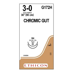 Ethicon Surgical Chromic Gut Sutures - SUTURE, 3/0 36 CHROMIC GUT, SH, VA - G172H