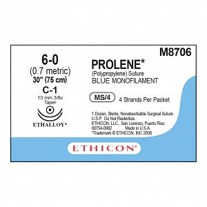 Ethicon Prolene Blue Needled Sutures - SUTURE, PROLENE, MONO, BLUE, 6/0, 4-30, C-1, VA - M8706