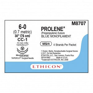 Ethicon Prolene Blue Needled Sutures - SUTURE, PROLENE, MONO, BLU, 6/0, 4-30, CC-1, VA - M8707