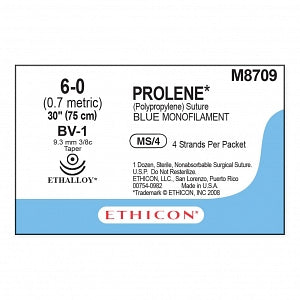 Ethicon Prolene Blue Needled Sutures - SUTURE, PROLENE, MONO, BLU, 6/0, 4-30, BV-1, VA - M8709