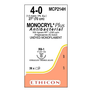 Ethicon Monocryl Plus Undyed Poliglecaprone 25 Sutures - SUTURE, MONOCRYL PLUS UD 40 27 RB1, VA - MCP214H