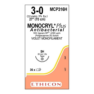 Ethicon Monocryl Plus Sutures - SUTURE, MONOCRYL PLUS VIO 30 27 SH, VA - MCP316H