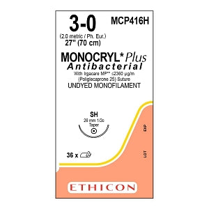 Ethicon Monocryl Plus Undyed Poliglecaprone 25 Sutures - SUTURE, MONOCRYL PLUS UD 30 27 SH, VA - MCP416H