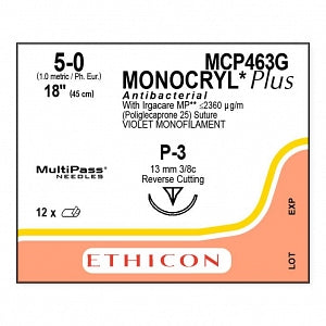 Ethicon Monocryl Plus Sutures - SUTURE, MONOCRYL PLUS VIO 50 18 P3, VA - MCP463G