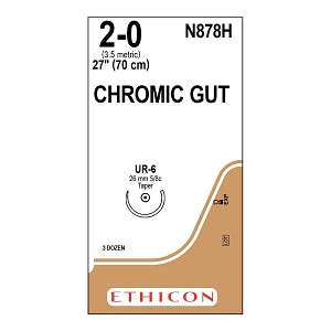 Ethicon Surgical Chromic Gut Sutures - SUTURE, 2/0 27 CHROMIC GUT, UR-6, VA - N878H