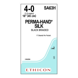 Ethicon Perma-Hand Black Silk Sutures - SUTURE, PERMA-HAND, 4/0, 17-18, BLK, BRDED, VA - SA63H