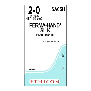 Ethicon Perma-Hand Black Silk Sutures - SUTURE, PERMA-HAND, 2/0, 17-18, BLK, BRDED, VA - SA65H