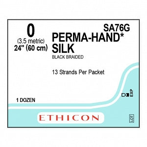 Ethicon Perma-Hand Black Silk Sutures - SUTURE, PERMA-HAND, 0, 13-24, BLK, BRAIDED, VA - SA76G