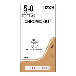 Ethicon Surgical Chromic Gut Sutures - SUTURE, 5/0 27 CHROMIC GUT, BL RB-, VA - U202H