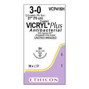 Ethicon Vicryl Plus Coated Suture - SUTURE, VICRYL PLUS, COATED, 30, 27, VA - VCP416H