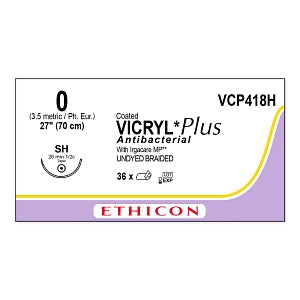 Ethicon Vicryl Plus Coated Polyglactin 910 Sutures - SUTURE, VICRYL PLUS UD BR 0, 27, VA - VCP418H