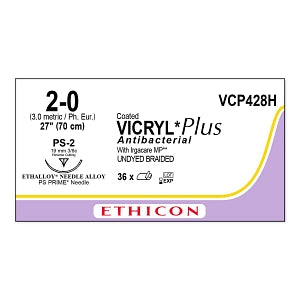 Ethicon Vicryl Plus Coated Polyglactin 910 Sutures - SUTURE, VICRYL PLUS 20 UND BR 27, VA - VCP428H