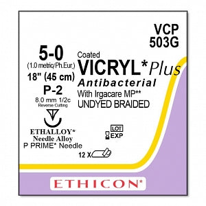 Ethicon Vicryl Plus Coated Polyglactin 910 Sutures - SUTURE, VICRYL PLUS 50 UND BR 18, VA - VCP503G