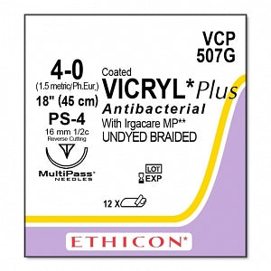 Ethicon Vicryl Plus Coated Polyglactin 910 Sutures - SUTURE, VICRYL PLUS 40 UND BR 18, VA - VCP507G