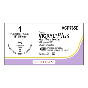 Ethicon Vicryl Plus Sutures - SUTURE, VICRYL PLUS VL BR 1, 818, VA - VCP765D