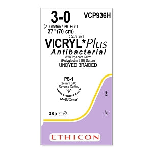 Ethicon Vicryl Plus Coated Polyglactin 910 Sutures - SUTURE, VICRYL PLUS UND BR 3/0 27, VA - VCP936H