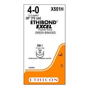 Ethicon Ethibond-Excel Sutures - SUTURE, ETHIBOND-EXCEL, GRN, 4/0, 30, RB-1, VA - X551H