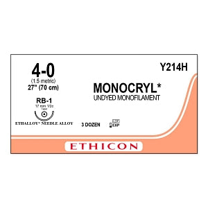 Ethicon Monocryl Plus Undyed Poliglecaprone 25 Sutures - SUTURE, 4/0 27 MONOCRYL UND MONO, VA - Y214H