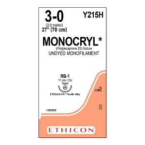 Ethicon Monocryl Plus Undyed Poliglecaprone 25 Sutures - SUTURE, 3/0 27 MONOCRYL UND MONO, VA - Y215H