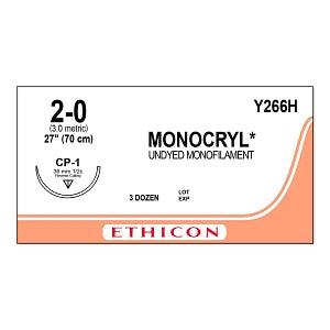 Ethicon Monocryl Plus Undyed Poliglecaprone 25 Sutures - SUTURE, 2/0 27 MONOCRYL UND MONO, VA - Y266H