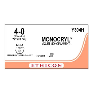 Ethicon Monocryl Plus Undyed Poliglecaprone 25 Sutures - SUTURE, 4/0 27 MONOCRYL VIO MONO, VA - Y304H