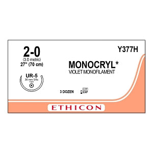 Ethicon Monocryl Plus Undyed Poliglecaprone 25 Sutures - SUTURE, 2/0 27 MONOCRYL VIO MONO, VA - Y377H