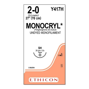 Ethicon Monocryl Plus Undyed Poliglecaprone 25 Sutures - SUTURE, 2/0 27 MONOCRYL UND MONO, VA - Y417H